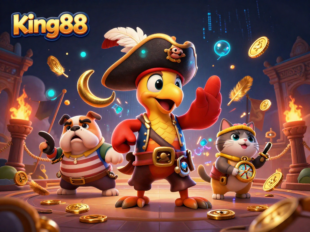 Experience king88's thrilling pirate-themed casino with vivid characters and energetic gameplay.