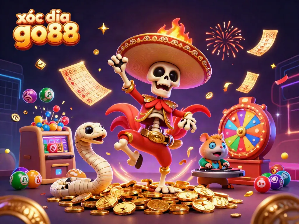 Join the excitement of xóc đĩa go88 with dynamic characters celebrating a jackpot in a vibrant casino scene.