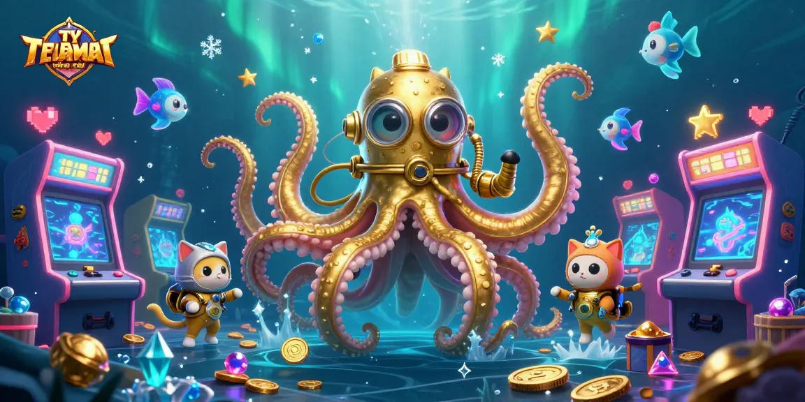 Experience ty le nha cai through vibrant gaming scenes featuring 3D kraken and diving cat characters.